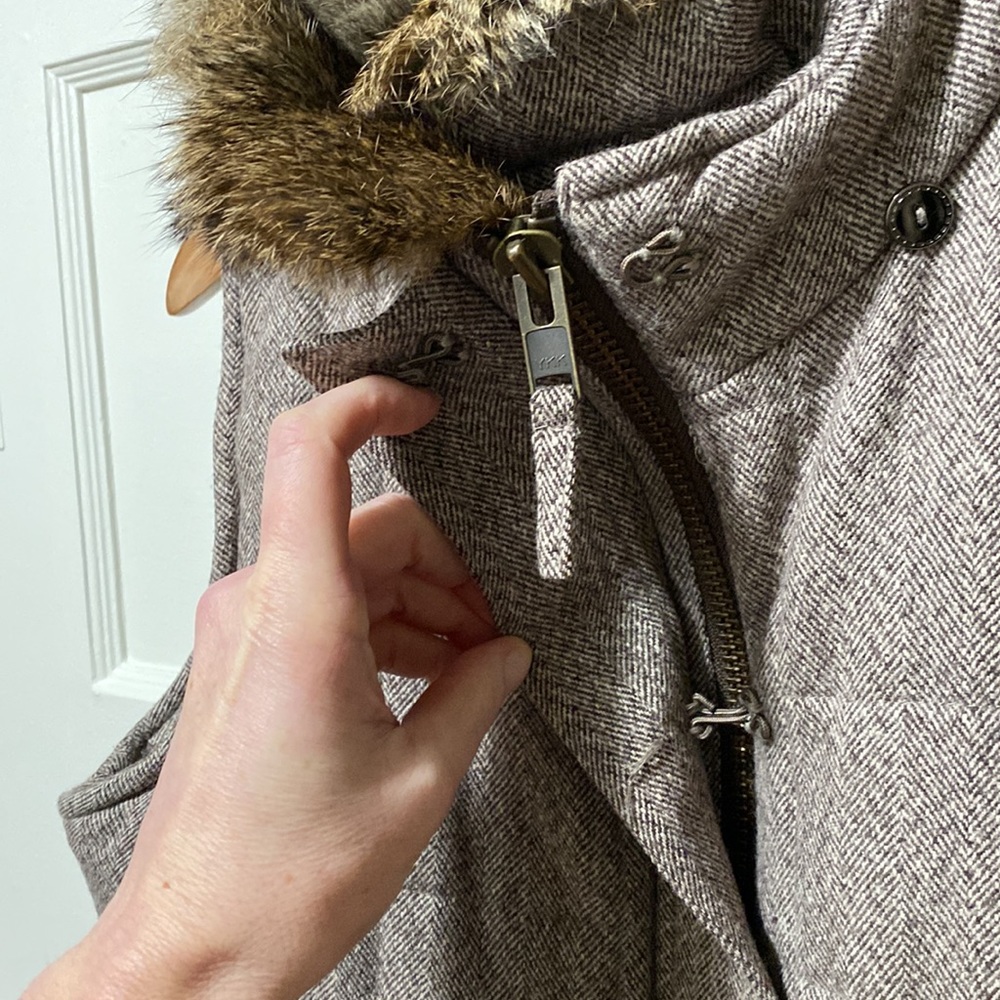 tyler böe quilted wool herringbone vest sz M in brown w/detachable fur collar - Picture 4 of 12